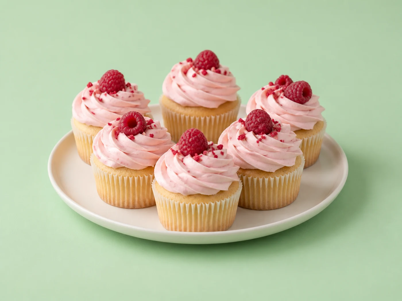 Vaniljecupcakes med bringebær